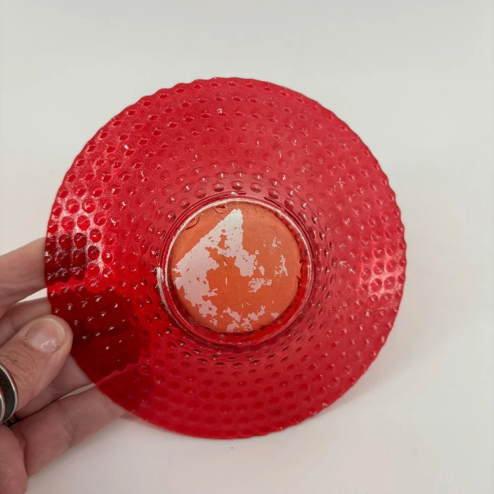 Vintage Retro Kitchen‎ Red Hobnail Glass Small Bowl 6in Ruby Red Textured Kitsch